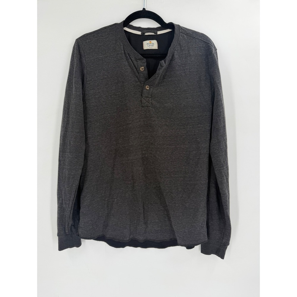 Marine Layer Double Knit Henley Mens M Faded Black Long Sleeve Coastal outdoor